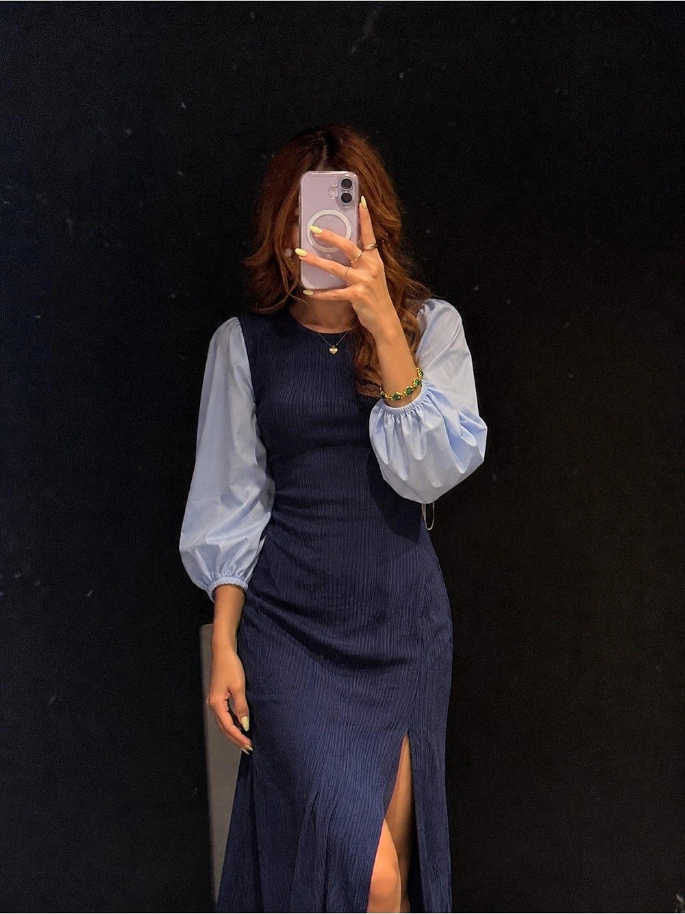 Ted Baker Blue Long Sleeve Maxi Dress Like New